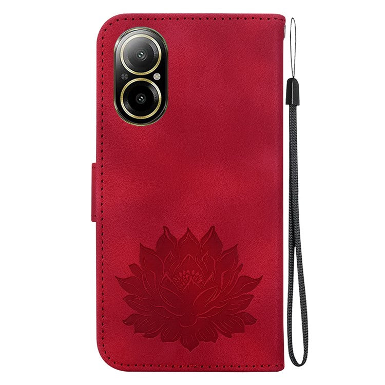 For Realme C67 4G Case Lotus Imprinted Leather Wallet Phone Cover - Red
