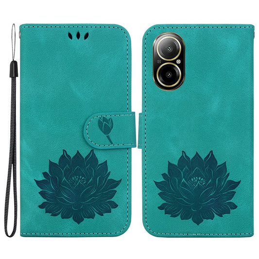 For Realme C67 4G Case Lotus Imprinted Leather Wallet Phone Cover - Green