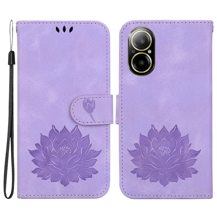 For Realme C67 4G Case Lotus Imprinted Leather Wallet Phone Cover - Purple