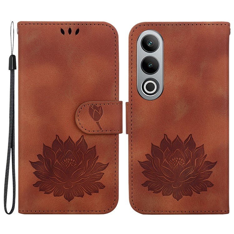 For OnePlus Nord CE4 5G Case with Hand Strap Lotus Pattern PU Leather Phone Cover - Brown