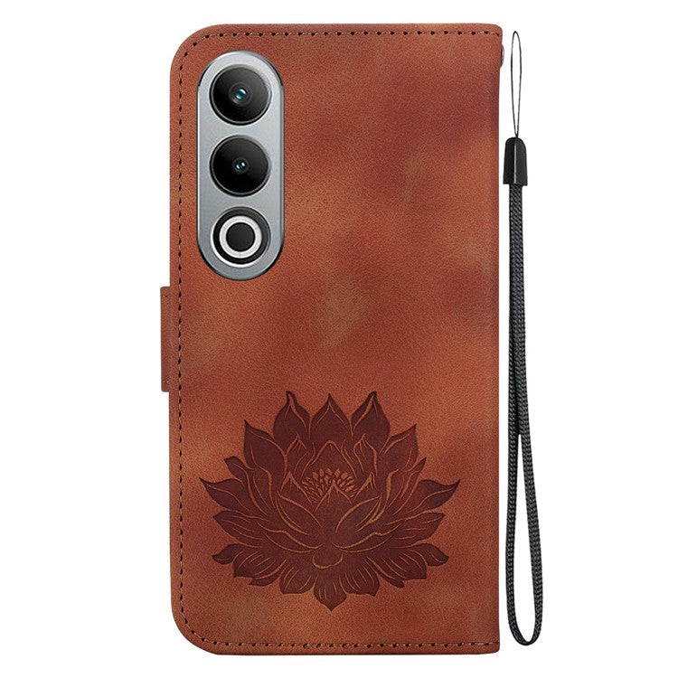 For OnePlus Nord CE4 5G Case with Hand Strap Lotus Pattern PU Leather Phone Cover - Brown