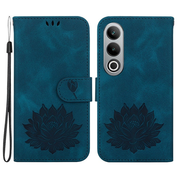 For OnePlus Nord CE4 5G Case with Hand Strap Lotus Pattern PU Leather Phone Cover - Blue