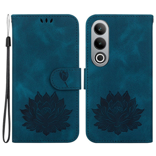 For OnePlus Nord CE4 5G Case with Hand Strap Lotus Pattern PU Leather Phone Cover - Blue