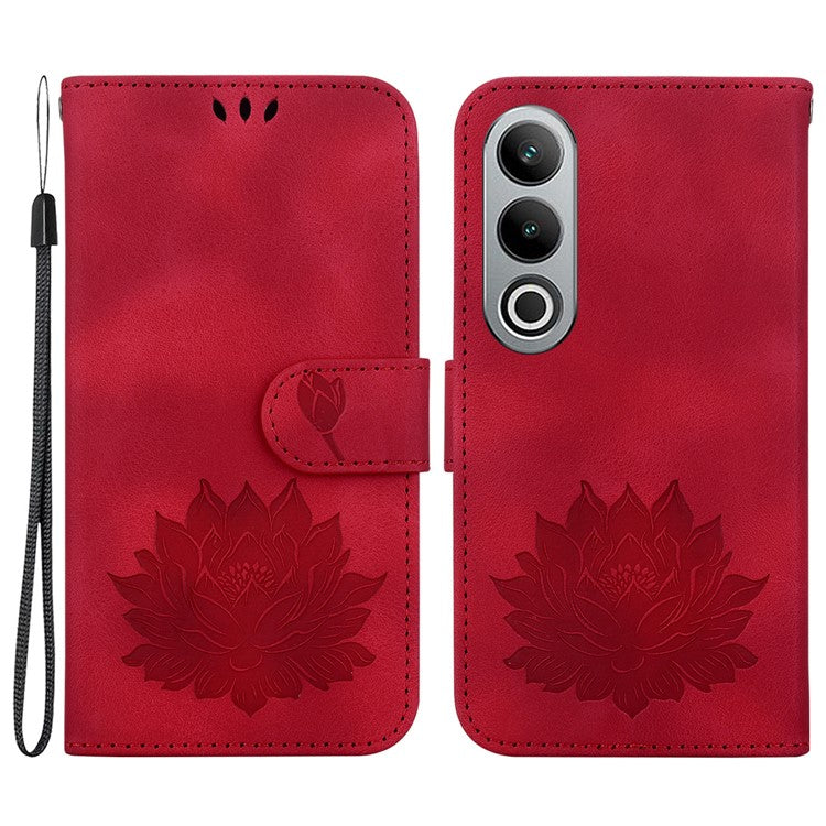 For OnePlus Nord CE4 5G Case with Hand Strap Lotus Pattern PU Leather Phone Cover - Red