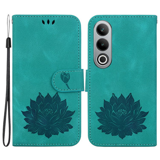 For OnePlus Nord CE4 5G Case with Hand Strap Lotus Pattern PU Leather Phone Cover - Green