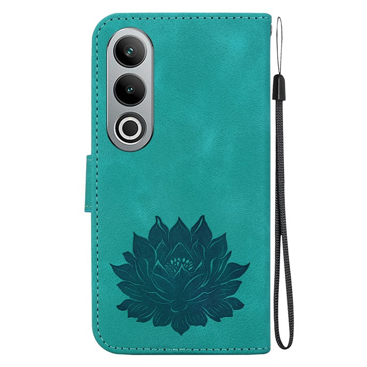 For OnePlus Nord CE4 5G Case with Hand Strap Lotus Pattern PU Leather Phone Cover - Green