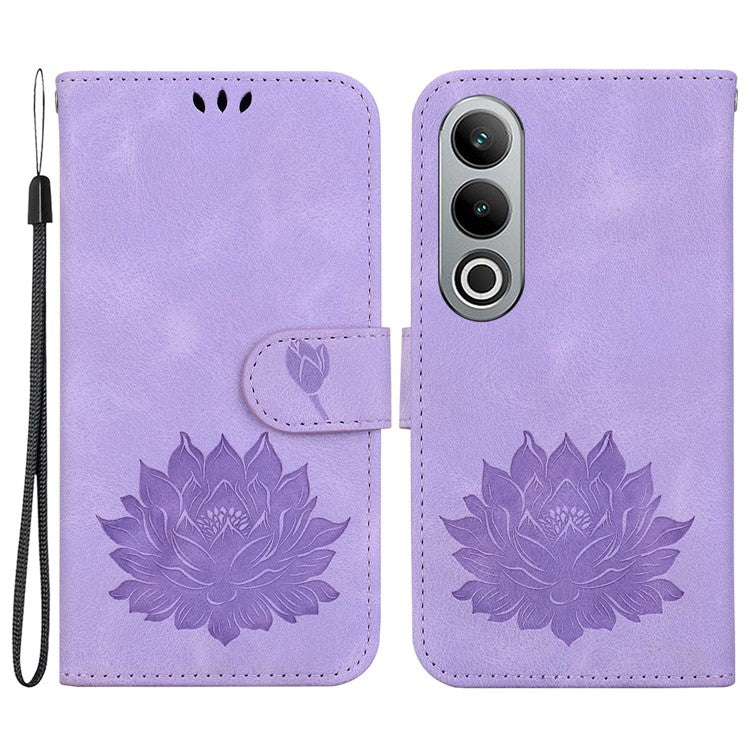 For OnePlus Nord CE4 5G Case with Hand Strap Lotus Pattern PU Leather Phone Cover - Purple