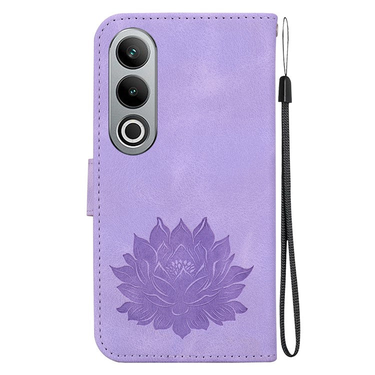 For OnePlus Nord CE4 5G Case with Hand Strap Lotus Pattern PU Leather Phone Cover - Purple