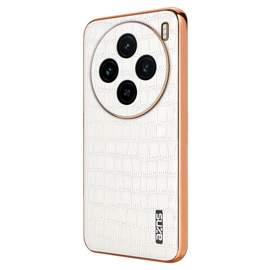 AZNS For vivo X100 5G Case Leather+TPU Electroplating Phone Cover Crocodile Texture - White