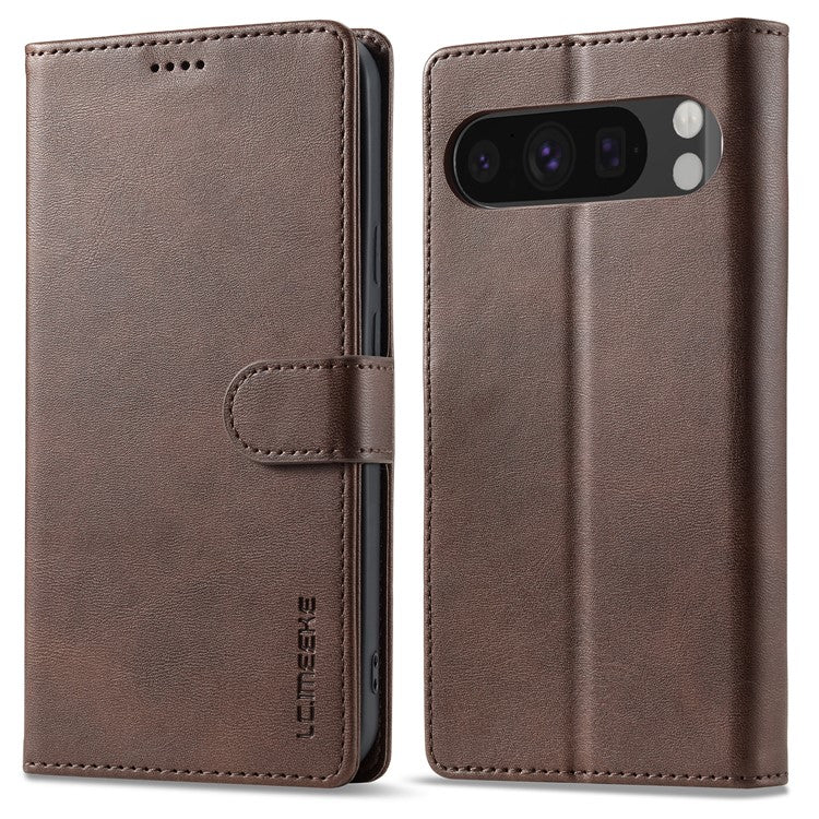 LC.IMEEKE For Google Pixel 9 Pro XL Case Calf Texture PU Leather Flip Phone Cover - Brown