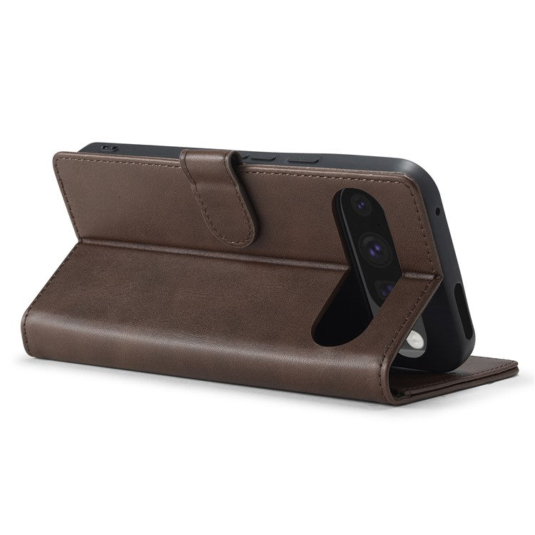 LC.IMEEKE For Google Pixel 9 Pro XL Case Calf Texture PU Leather Flip Phone Cover - Brown