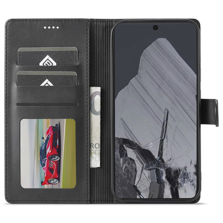 LC.IMEEKE For Google Pixel 9 Pro XL Case Calf Texture PU Leather Flip Phone Cover - Black