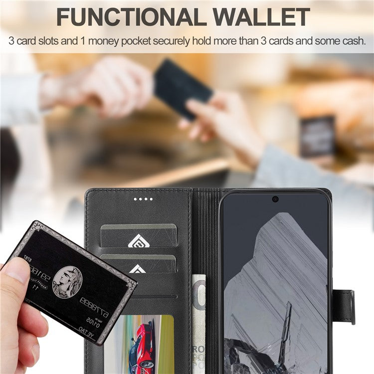 LC.IMEEKE For Google Pixel 9 Pro XL Case Calf Texture PU Leather Flip Phone Cover - Black