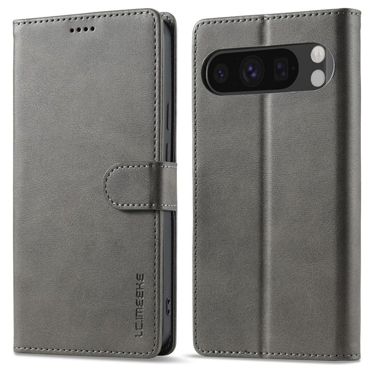 LC.IMEEKE For Google Pixel 9 Pro XL Case Calf Texture PU Leather Flip Phone Cover - Grey