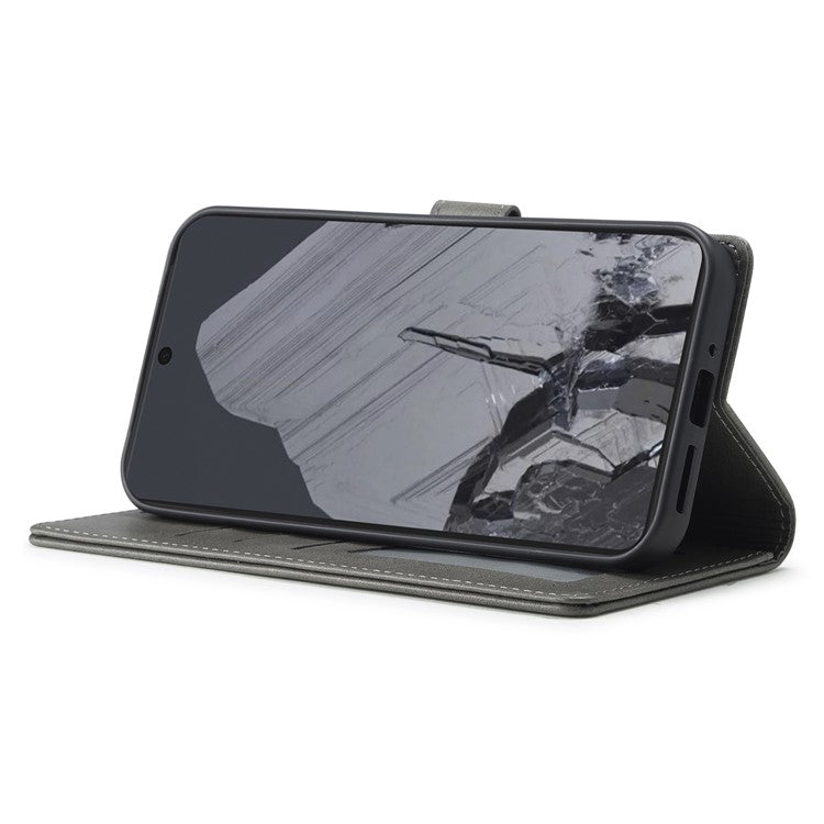 LC.IMEEKE For Google Pixel 9 Pro XL Case Calf Texture PU Leather Flip Phone Cover - Grey