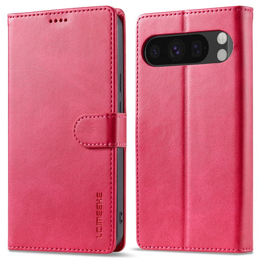 LC.IMEEKE For Google Pixel 9 Pro XL Case Calf Texture PU Leather Flip Phone Cover - Rose
