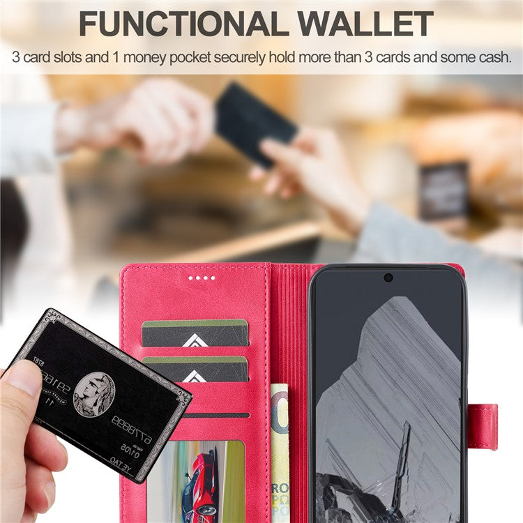 LC.IMEEKE For Google Pixel 9 Pro XL Case Calf Texture PU Leather Flip Phone Cover - Rose