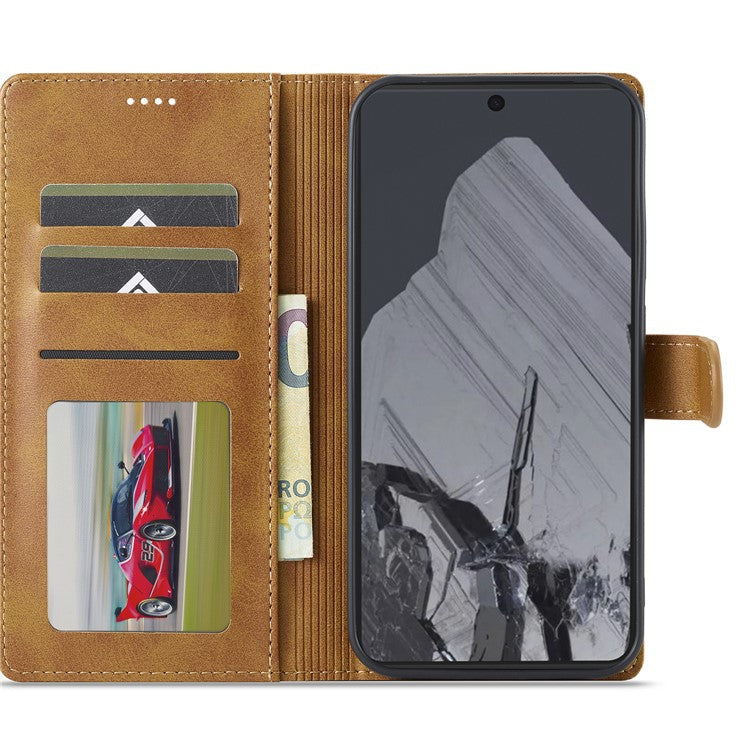 LC.IMEEKE For Google Pixel 9 / 9 Pro Case Magnetic Buckle Wallet Leather Phone Cover Calf Texture - Yellow