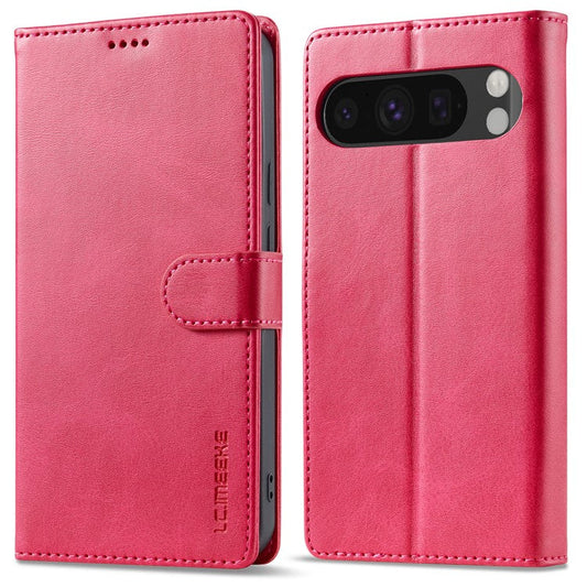 LC.IMEEKE For Google Pixel 9 / 9 Pro Case Magnetic Buckle Wallet Leather Phone Cover Calf Texture - Rose
