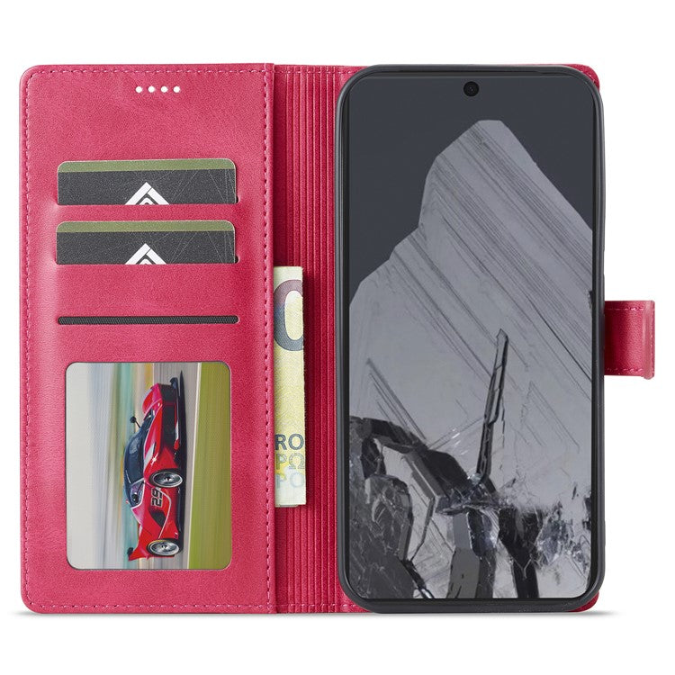 LC.IMEEKE For Google Pixel 9 / 9 Pro Case Magnetic Buckle Wallet Leather Phone Cover Calf Texture - Rose