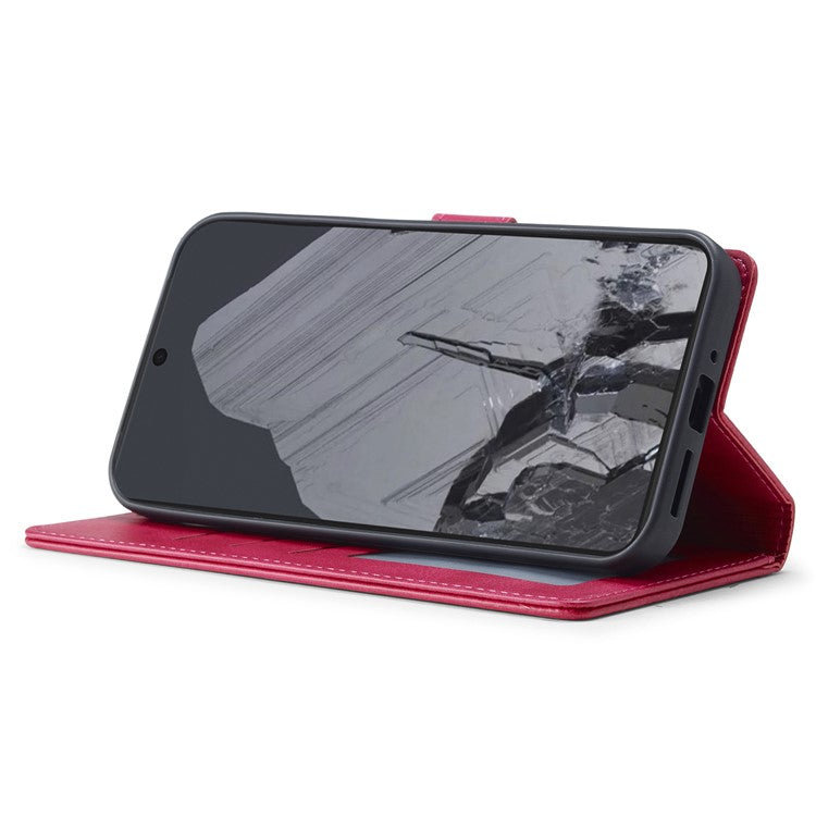 LC.IMEEKE For Google Pixel 9 / 9 Pro Case Magnetic Buckle Wallet Leather Phone Cover Calf Texture - Rose