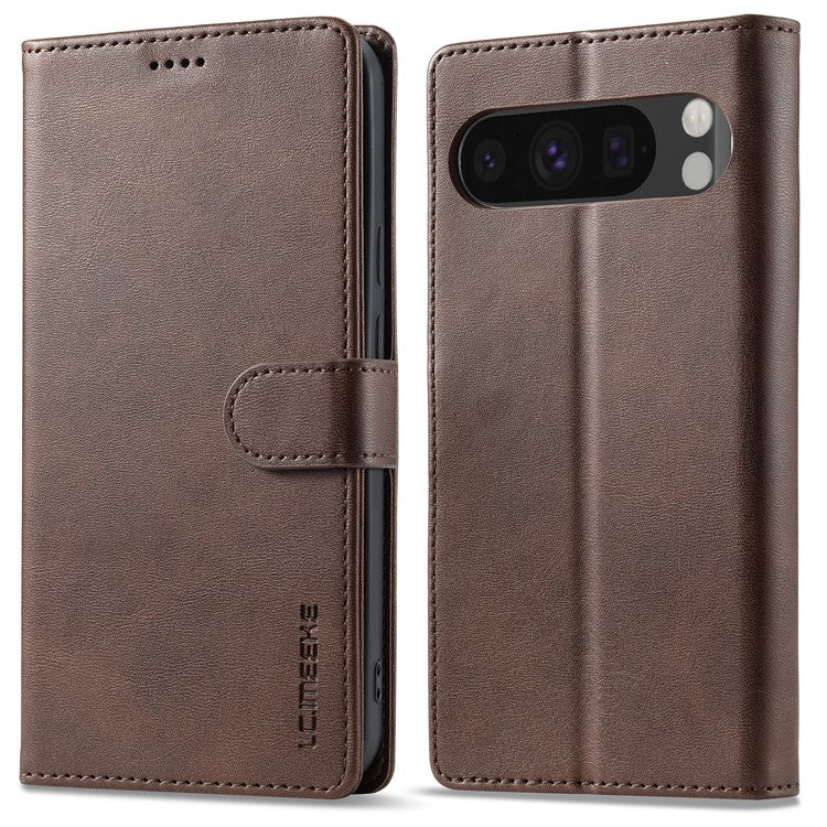LC.IMEEKE For Google Pixel 9 / 9 Pro Case Magnetic Buckle Wallet Leather Phone Cover Calf Texture - Brown