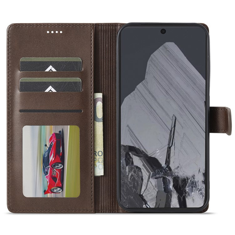 LC.IMEEKE For Google Pixel 9 / 9 Pro Case Magnetic Buckle Wallet Leather Phone Cover Calf Texture - Brown