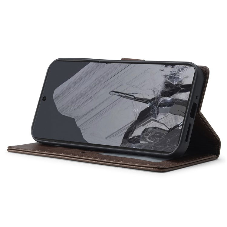 LC.IMEEKE For Google Pixel 9 / 9 Pro Case Magnetic Buckle Wallet Leather Phone Cover Calf Texture - Brown