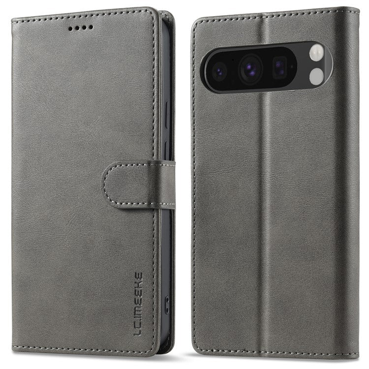 LC.IMEEKE For Google Pixel 9 / 9 Pro Case Magnetic Buckle Wallet Leather Phone Cover Calf Texture - Grey