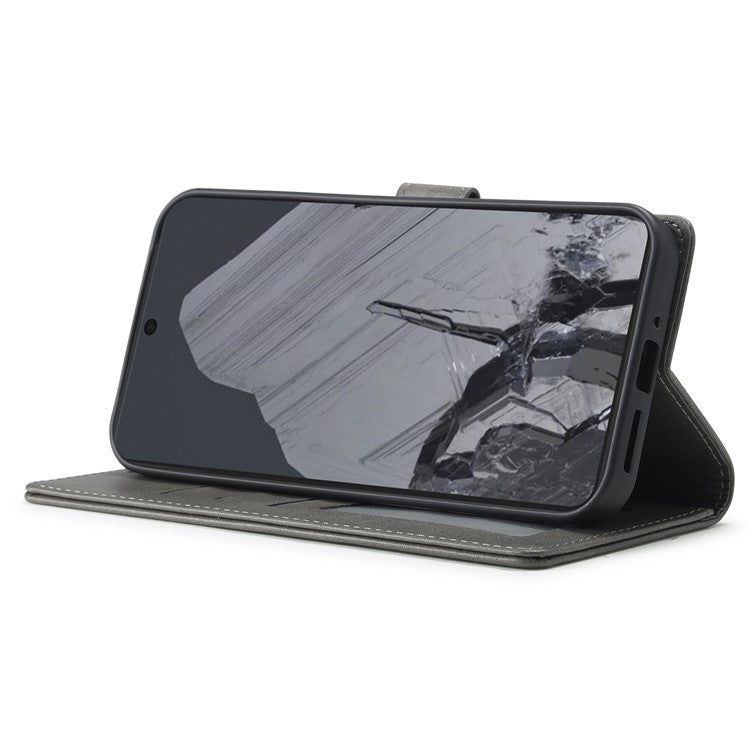 LC.IMEEKE For Google Pixel 9 / 9 Pro Case Magnetic Buckle Wallet Leather Phone Cover Calf Texture - Grey