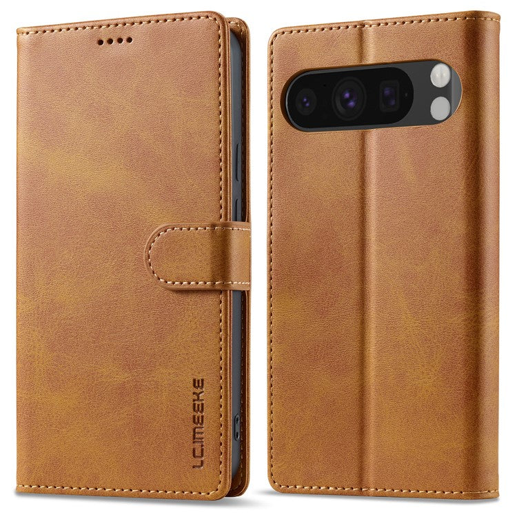 LC.IMEEKE For Google Pixel 9 Pro / Pixel 9 Case Shockproof Wallet PU Leather Phone Cover Calf Texture - Yellow