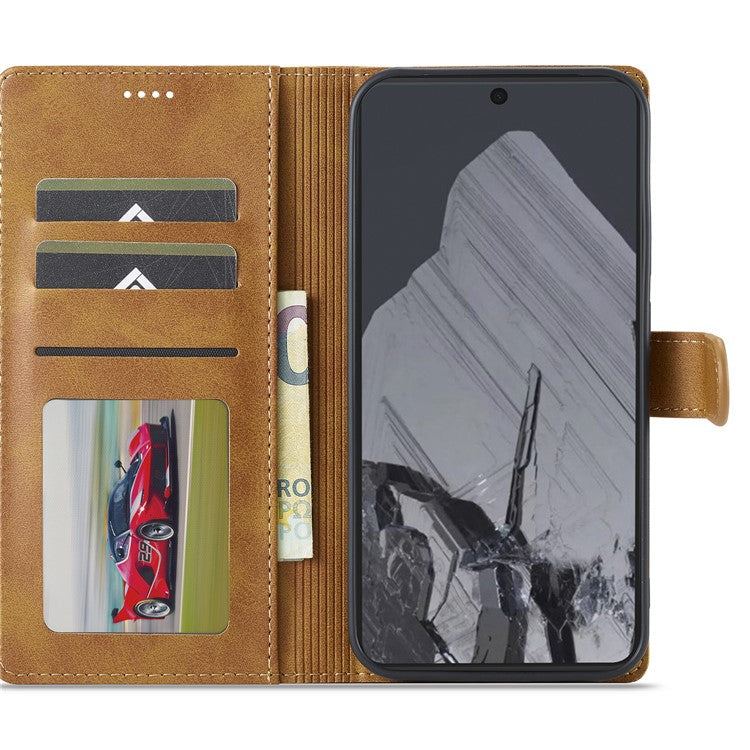 LC.IMEEKE For Google Pixel 9 Pro / Pixel 9 Case Shockproof Wallet PU Leather Phone Cover Calf Texture - Yellow