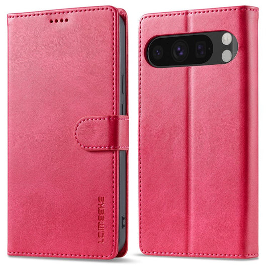 LC.IMEEKE For Google Pixel 9 Pro / Pixel 9 Case Shockproof Wallet PU Leather Phone Cover Calf Texture - Rose