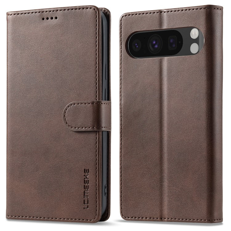 LC.IMEEKE For Google Pixel 9 Pro / Pixel 9 Case Shockproof Wallet PU Leather Phone Cover Calf Texture - Brown