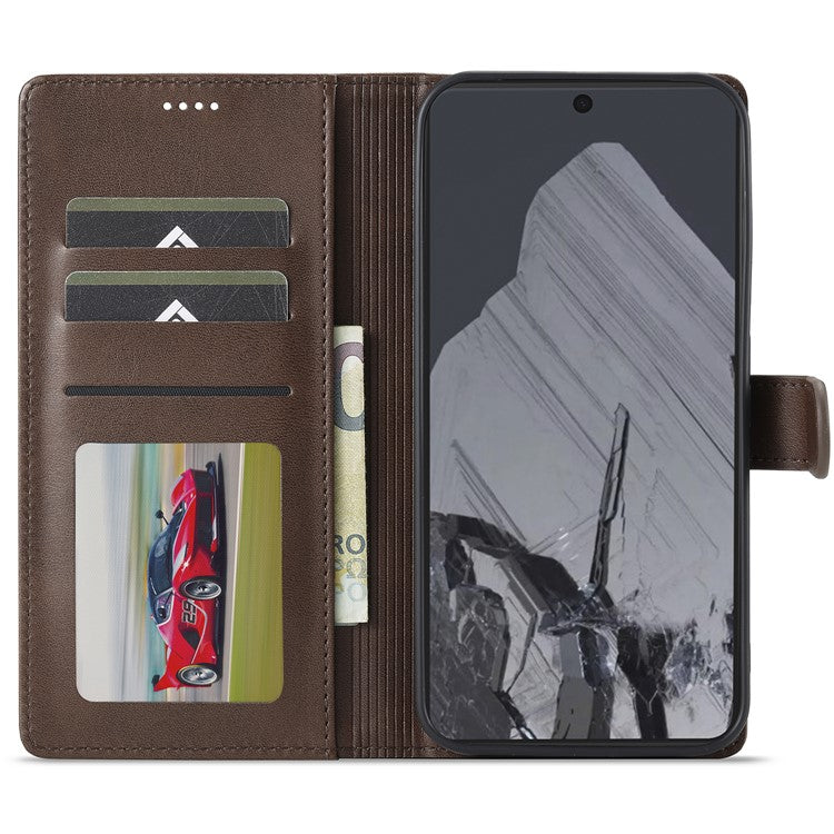 LC.IMEEKE For Google Pixel 9 Pro / Pixel 9 Case Shockproof Wallet PU Leather Phone Cover Calf Texture - Brown