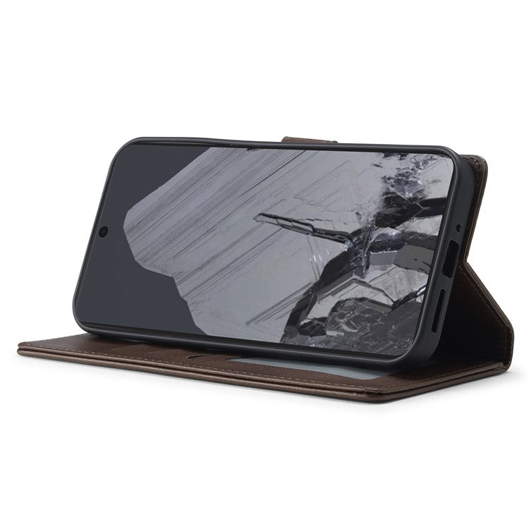 LC.IMEEKE For Google Pixel 9 Pro / Pixel 9 Case Shockproof Wallet PU Leather Phone Cover Calf Texture - Brown