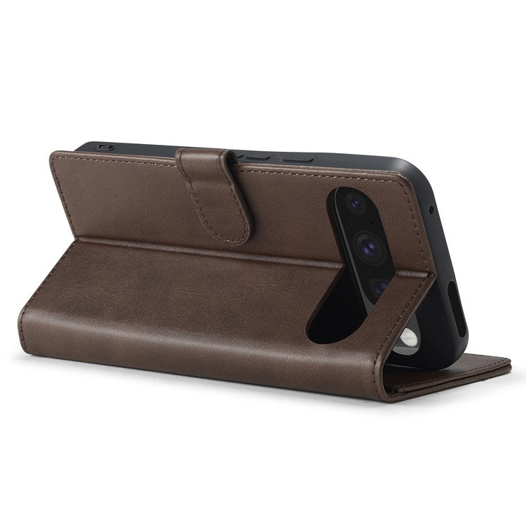 LC.IMEEKE For Google Pixel 9 Pro / Pixel 9 Case Shockproof Wallet PU Leather Phone Cover Calf Texture - Brown