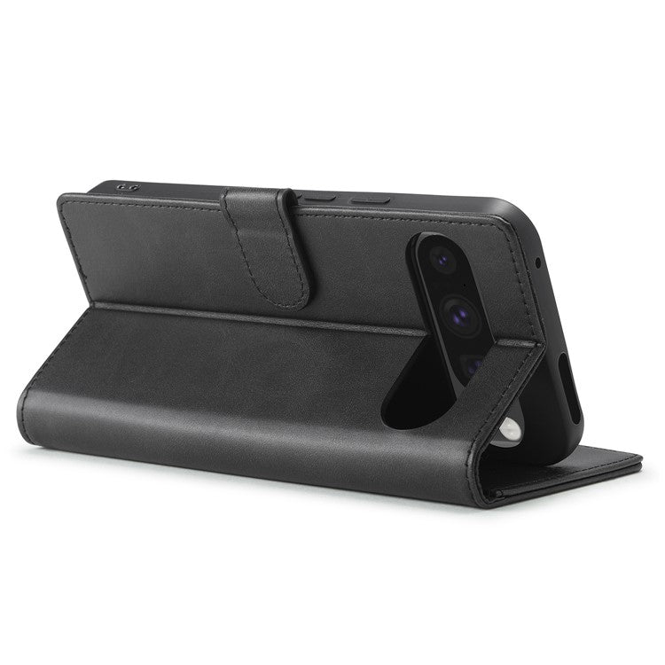 LC.IMEEKE For Google Pixel 9 Pro / Pixel 9 Case Shockproof Wallet PU Leather Phone Cover Calf Texture - Black