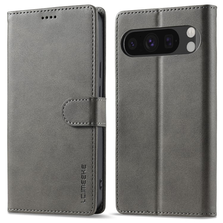 LC.IMEEKE For Google Pixel 9 Pro / Pixel 9 Case Shockproof Wallet PU Leather Phone Cover Calf Texture - Grey