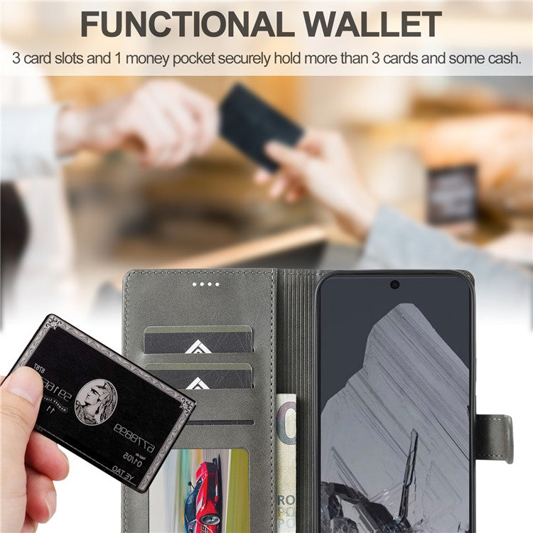 LC.IMEEKE For Google Pixel 9 Pro / Pixel 9 Case Shockproof Wallet PU Leather Phone Cover Calf Texture - Grey