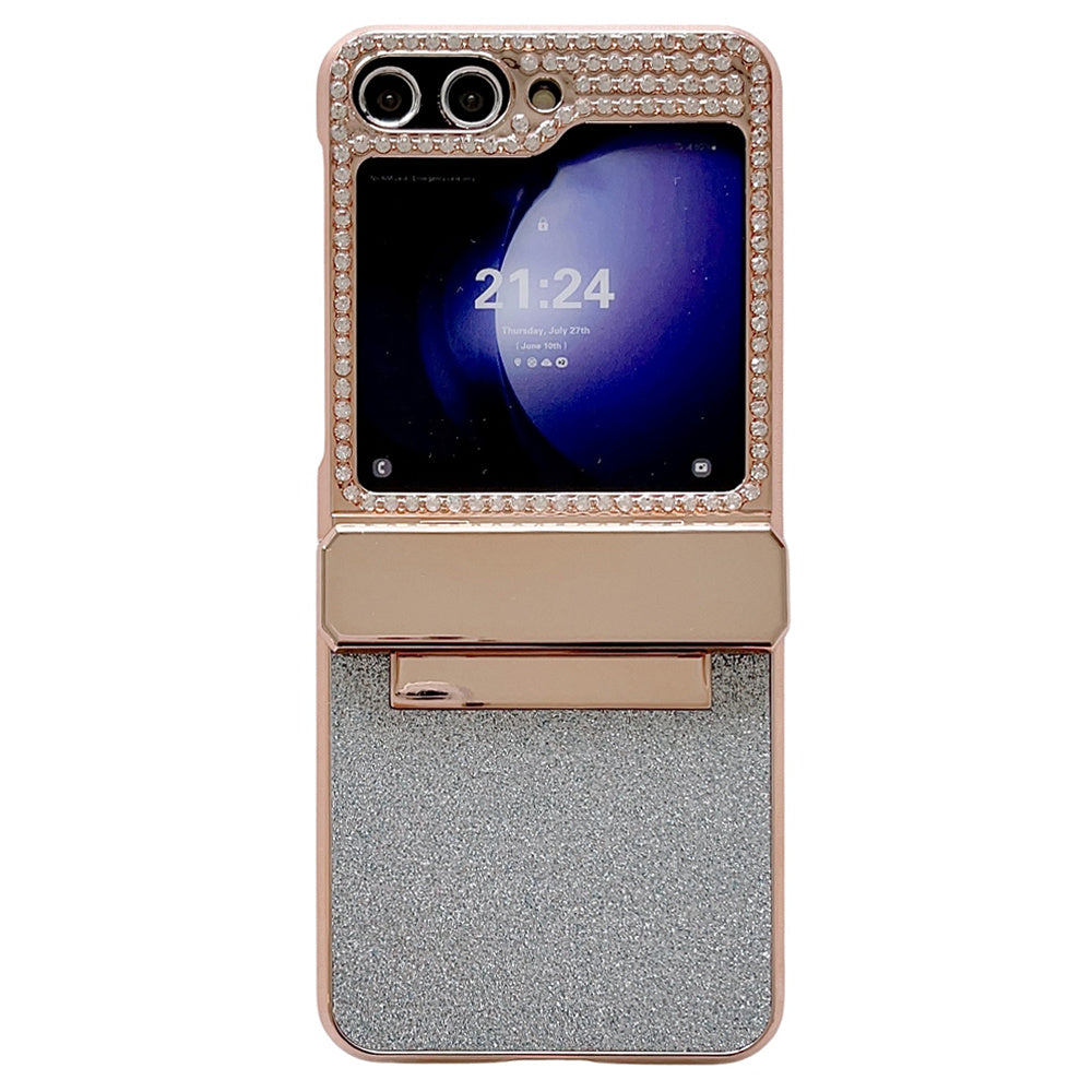 For Samsung Galaxy Z Flip6 5G Case Glitter Bling PU Leather+Hard PC Phone Back Cover - Blue