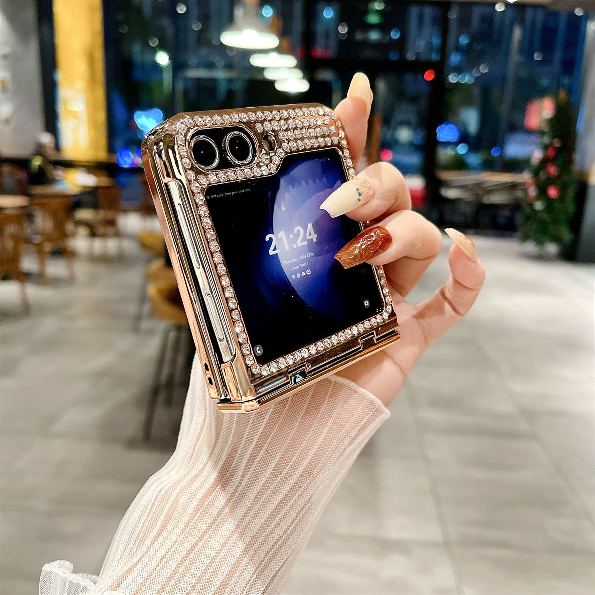 For Samsung Galaxy Z Flip6 5G Case Glitter Bling PU Leather+Hard PC Phone Back Cover - Black