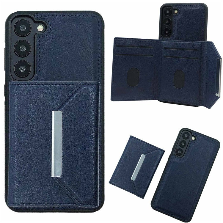 For Samsung Galaxy S23 Case Detachable Leather Back Cover 4 Card Slots Bag - Sapphire
