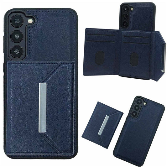 For Samsung Galaxy S23 Case Detachable Leather Back Cover 4 Card Slots Bag - Sapphire