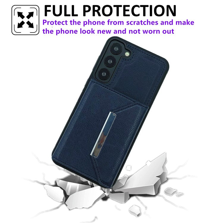 For Samsung Galaxy S23 Case Detachable Leather Back Cover 4 Card Slots Bag - Sapphire