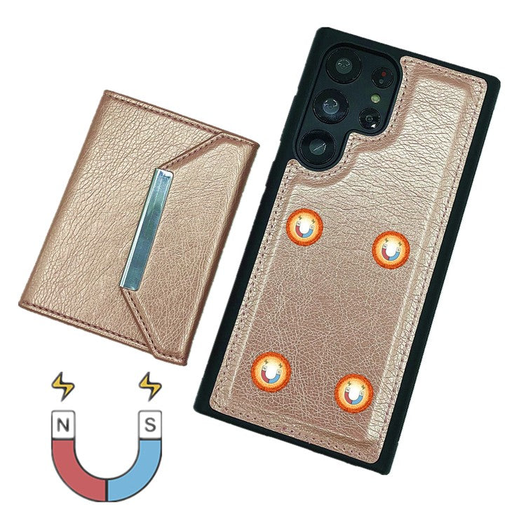 For Samsung Galaxy S23 Ultra Case Leather+TPU Phone Cover with Detachable Card Bag - Rose Gold