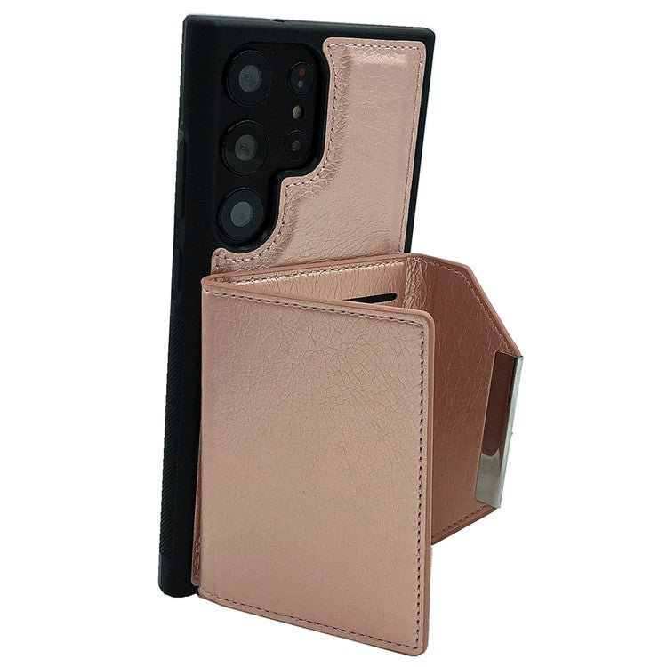 For Samsung Galaxy S23 Ultra Case Leather+TPU Phone Cover with Detachable Card Bag - Rose Gold