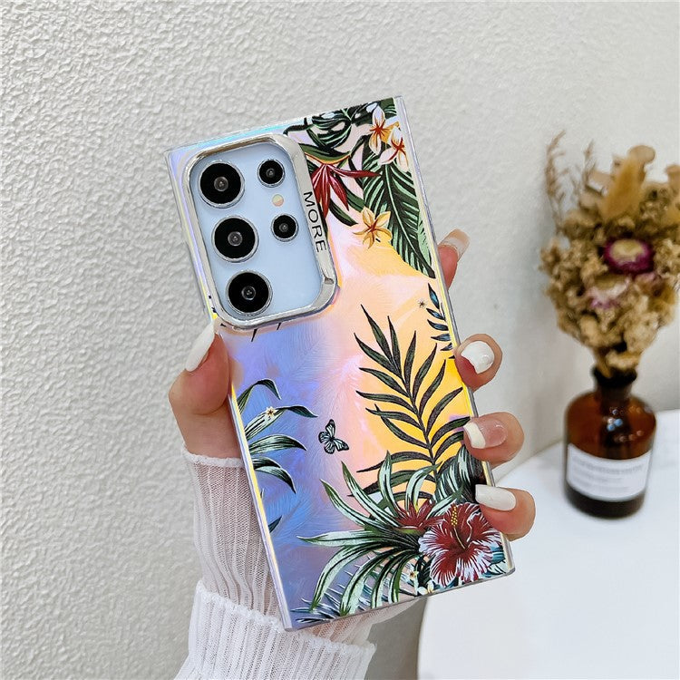 For Samsung Galaxy S22 Ultra 5G Slim Case Flower Pattern Electroplated Laser Effect Phone Cover - AH12