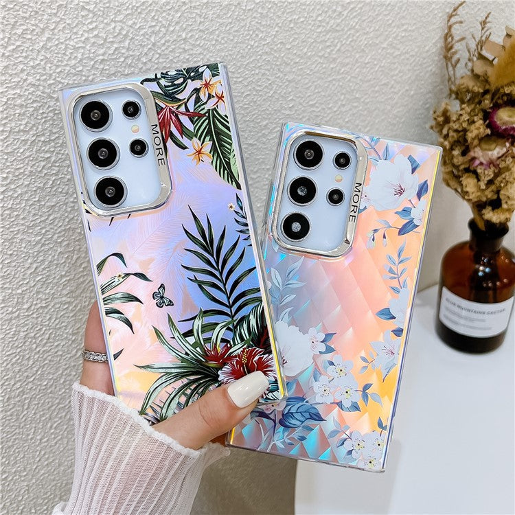 For Samsung Galaxy S22 Ultra 5G Slim Case Flower Pattern Electroplated Laser Effect Phone Cover - AH12