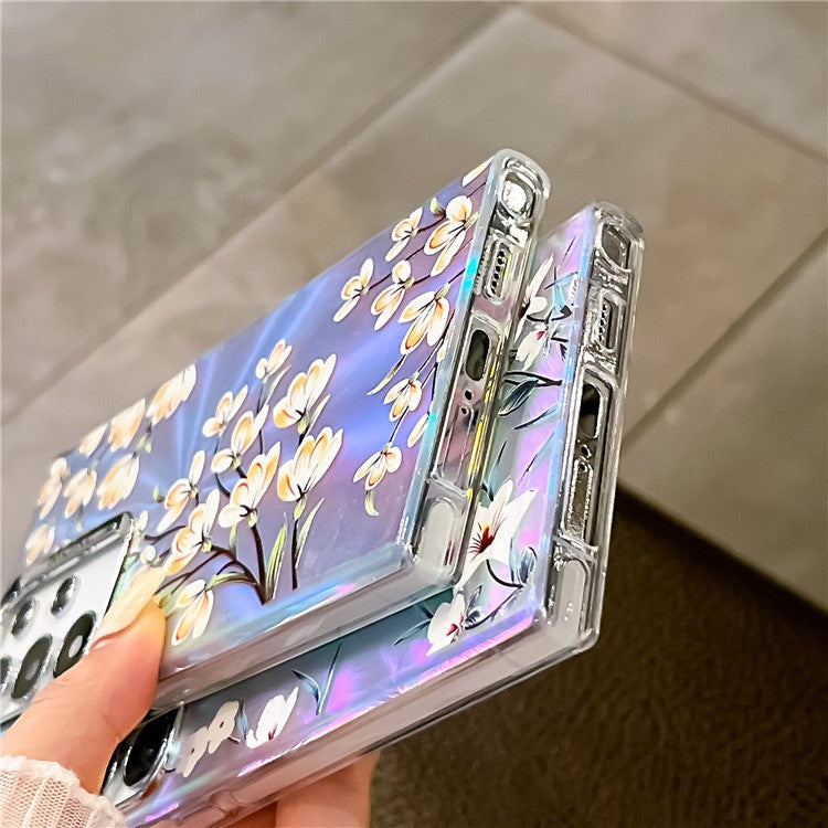 For Samsung Galaxy S22 Ultra 5G Slim Case Flower Pattern Electroplated Laser Effect Phone Cover - AH16